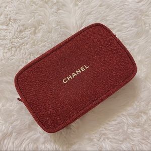 New Chanel Red Sparkly Cosmetics Makeup Mini Bag